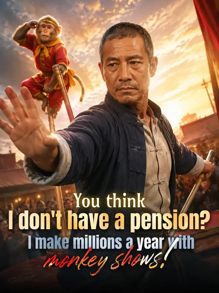You think I don't have a pension? I make millions a year with monkey shows! — poster